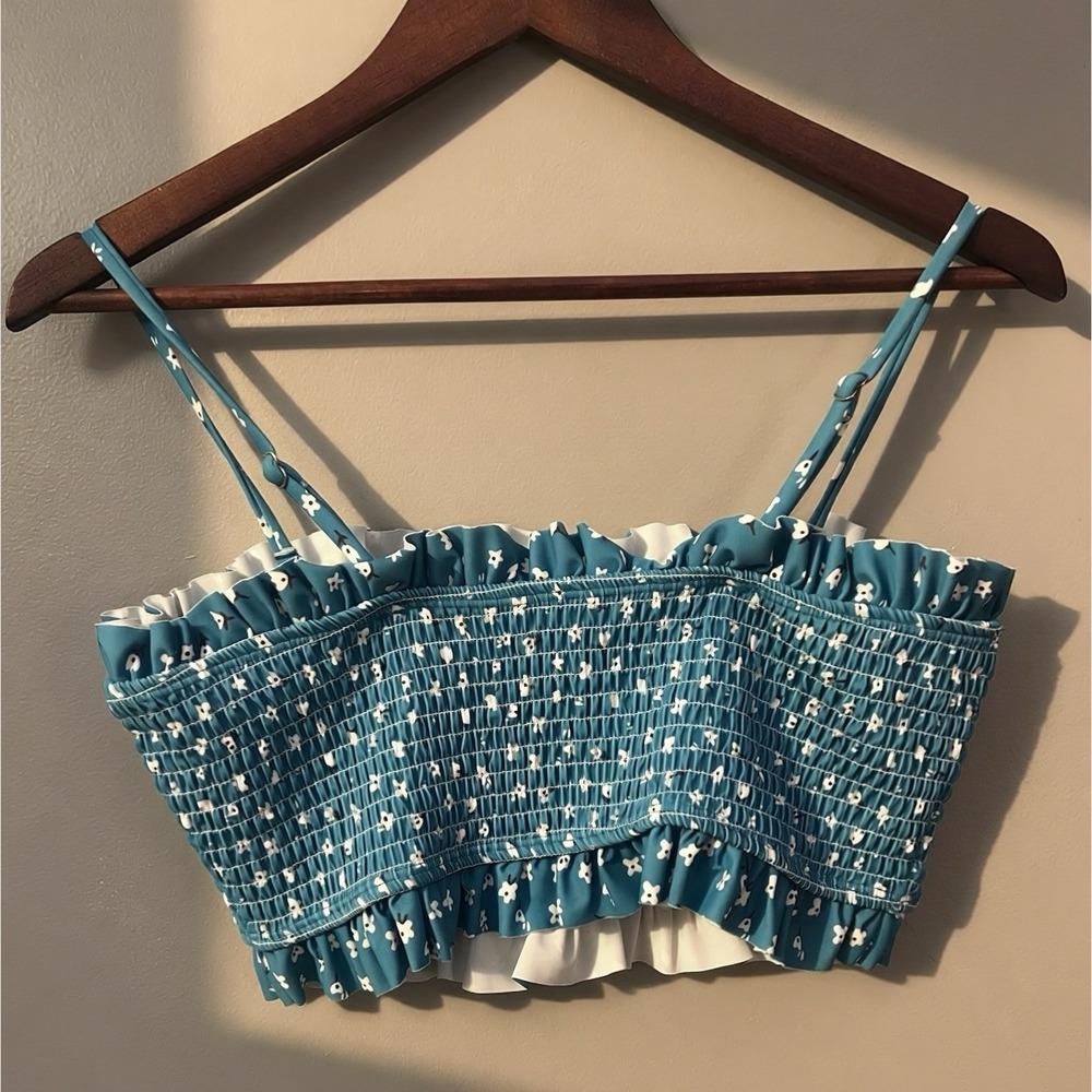 Teal Smocked Crop Cottagecore Summer‎ Fit Fairycore Spaghetti Straps Large - Picture 12 of 16